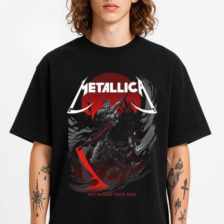 Metallica M72 Denver Pop-Up Shop Poster In Denver Colorado At Empower Field at Mile High On June 27 and 29 2025 Grim Reaper On Black Horse Artwork Unisex T-Shirt