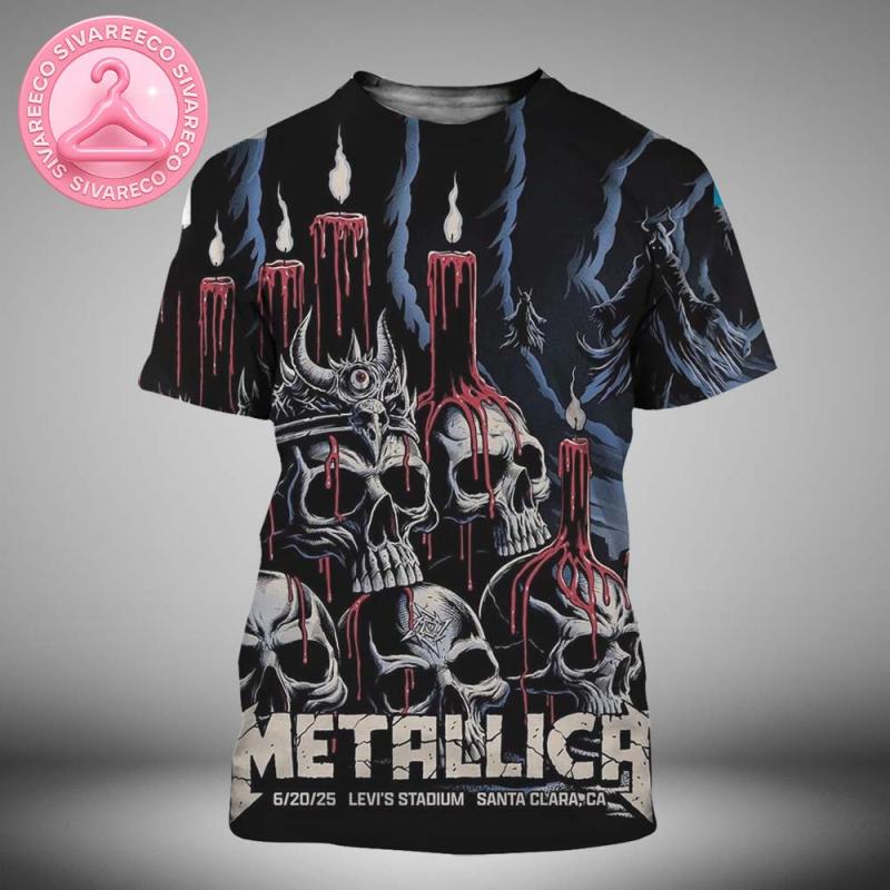 Metallica M72 Santa Clara Night 1 Venue Poster In Santa Clara California At Levi’s Stadium On June 20 2025 Skull Candle Artwork All Over Print Shirt